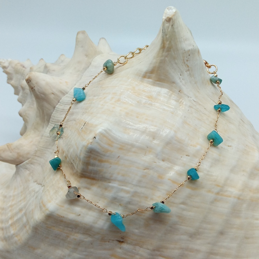 NEW | 14k Gold Plated | Natural Stone Chip Anklet
